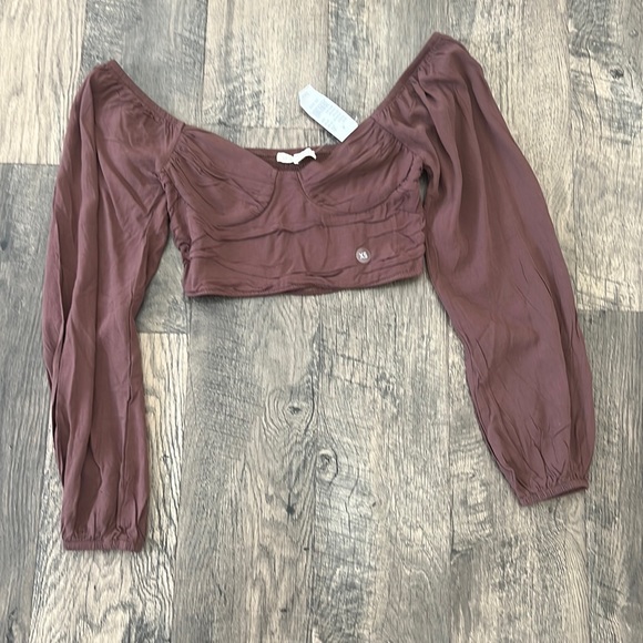 PacSun Tops - NWT PacSun LA Hearts Chocolate Brown Corset like Crop Top Long Sleeve